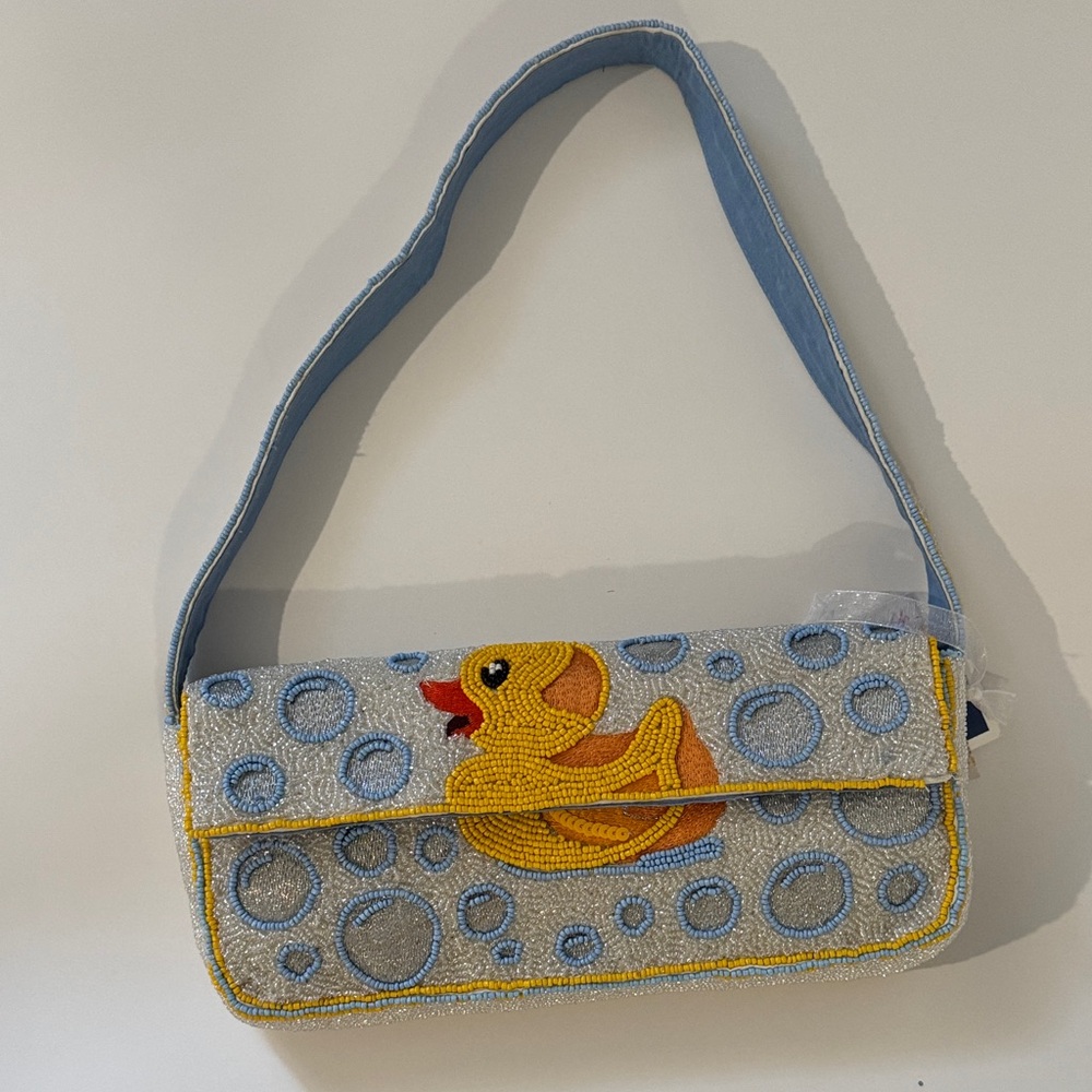 Stylish Blue and Yellow Duck Embroidered Shoulder Bag